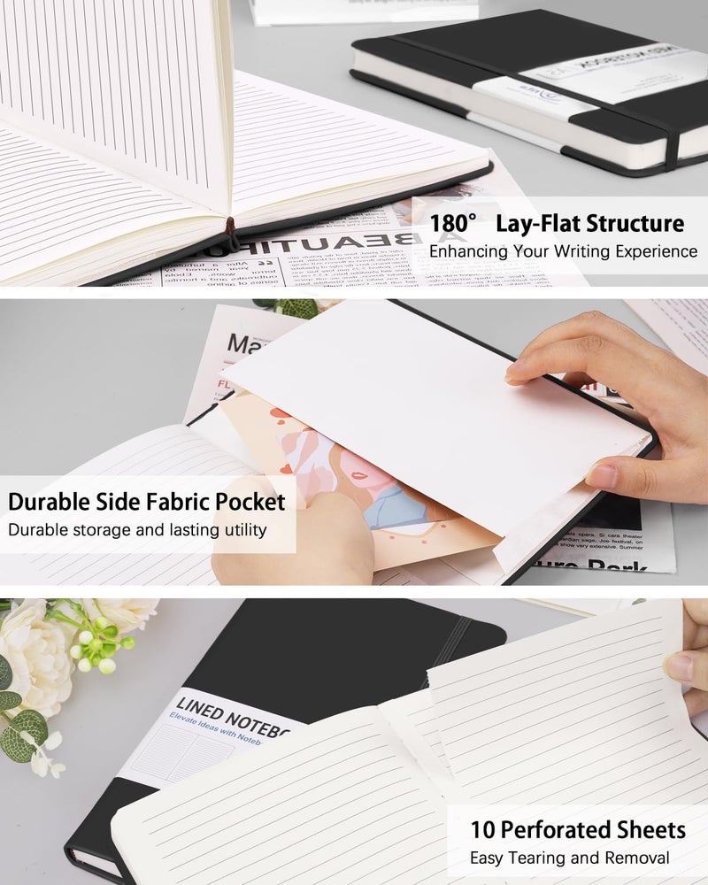 Dynta Hardcover Journal Notebooks, 10 Packs A5 Lined Journals Bulk for Writing 200 Pages/100Sheets, 8.4 x 5.8 inch, Classic Ruled Notebook for Work/Travel/College/Note Taking(Black) - Image 3